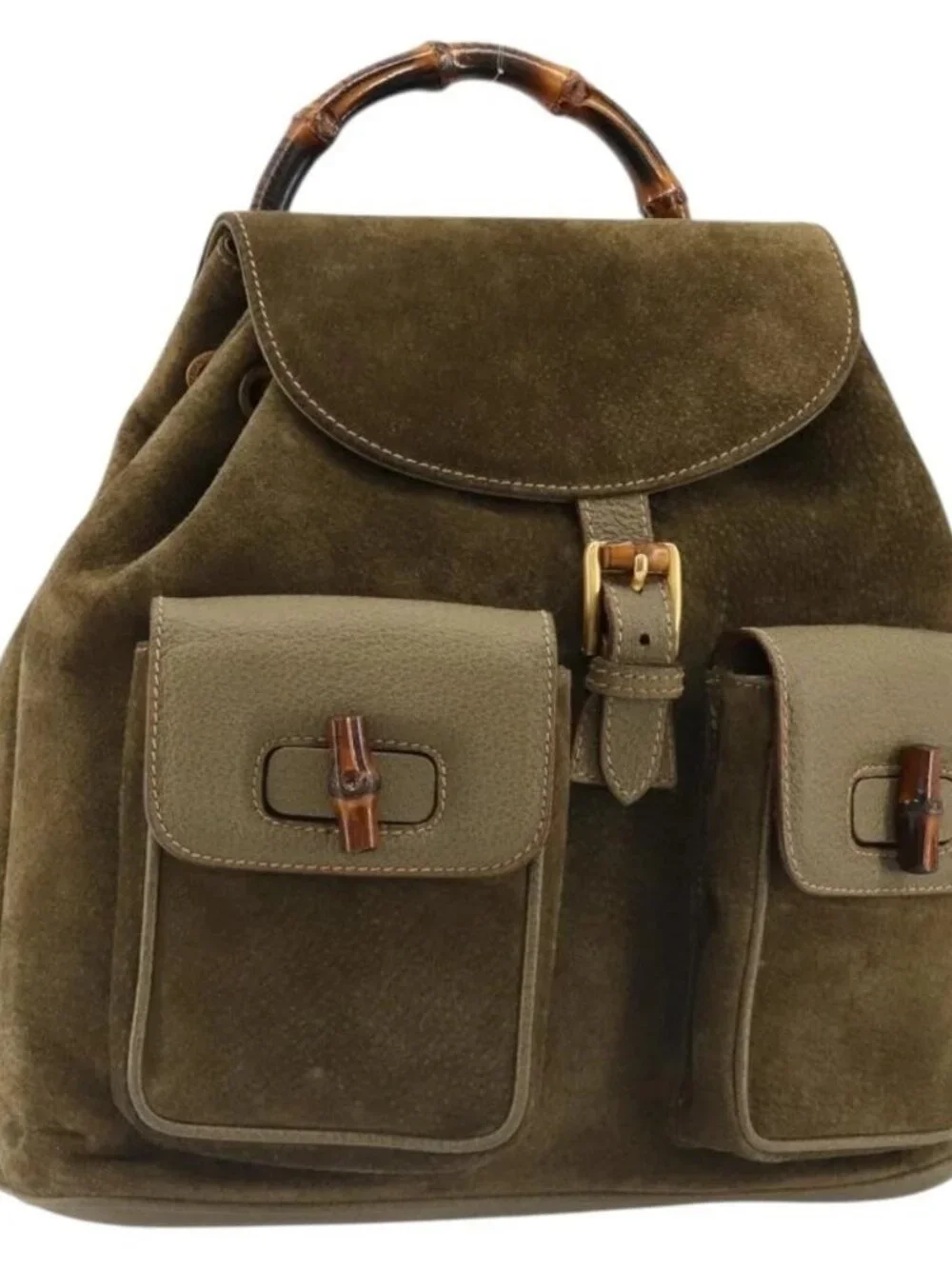 GUCCI Backpack Suede Khaki Gold 003 2058 0016 Auth 184537A